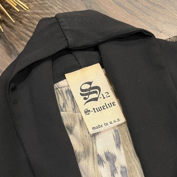 S-Twelve Mixed Media Leopard Print Draped Front Top Size Medium - Picture 4 of 6